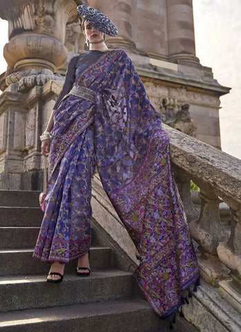 Pristine Purple Handloom Organza Parsi Weaving saree - women's fashion mart