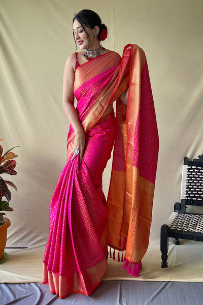 Magenta Pink Patola Saree -Patola Saree Default Title women's fashion mart
