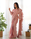 peach color ready to wear ruffle saree - women's fashion mart