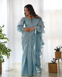 peach color ready to wear ruffle saree - women's fashion mart