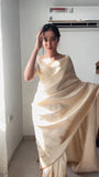 Beige Colour 1-Minute Ready To Wear Kanjivaram Silk Saree With Blouse Piece -Ready to Wear Saree Default Title women's fashion mart