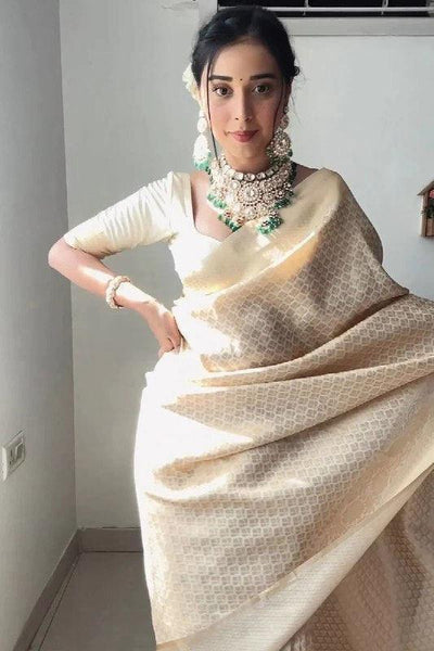 Beige Colour 1-Minute Ready To Wear Kanjivaram Silk Saree With Blouse Piece -Ready to Wear Saree Default Title women's fashion mart