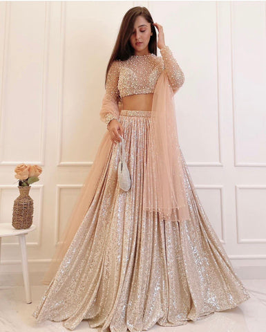 Cream atin silk padding lehnga with sequence work - INSPIRED | Ready To Wear  women's fashion mart