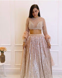 Cream atin silk padding lehnga with sequence work - INSPIRED | Ready To Wear  women's fashion mart