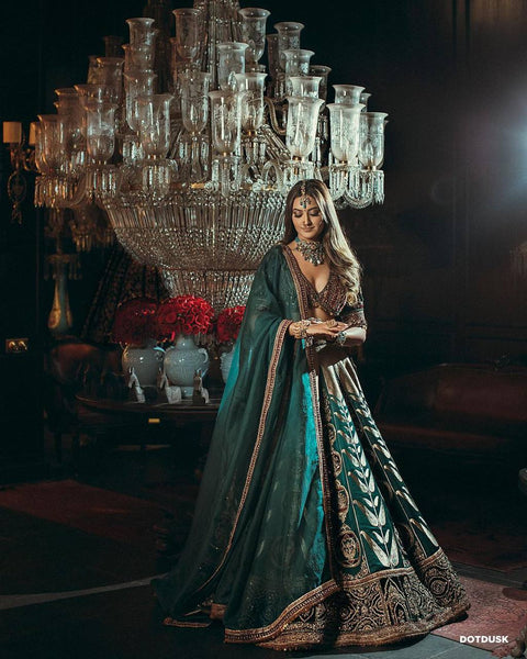 Green Mulmul silk lehnga with thread , zari , dori & sequins work - INSPIRED | Ready To Wear  women's fashion mart