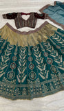 Green Mulmul silk lehnga with thread , zari , dori & sequins work - INSPIRED | Ready To Wear  women's fashion mart