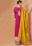 Vibrant Yellow and pink Chinon Embroidered Sharara Shuit - women's fashion mart