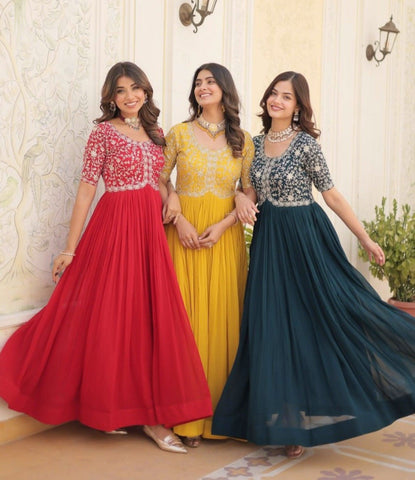 Rama georgette Embroidered A-line gown -Gowns M / Rama women's fashion mart