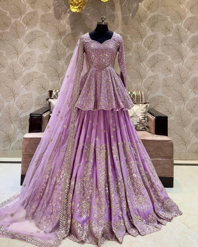 Wedding Wear Heavy Work Lavender Color Top With Lehenga  women's fashion mart