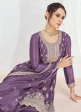 Glowing Lavender Chinon Embroidered Palazzo Suit - women's fashion mart
