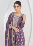 Glowing Lavender Chinon Embroidered Palazzo Suit - women's fashion mart