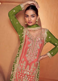 Exquisite Olive and Peach Chinon Embroidered Palazzo Suit - women's fashion mart