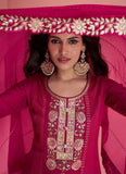 Enchanting Dark Pink Embroidered Vichitra Silk Palazzo Suit - women's fashion mart