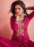 Enchanting Dark Pink Embroidered Vichitra Silk Palazzo Suit - women's fashion mart