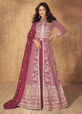 Impressive Dark Pink Vichitra Silk Embroidered Anarkali Suit - women's fashion mart
