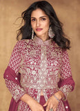Impressive Dark Pink Vichitra Silk Embroidered Anarkali Suit - women's fashion mart