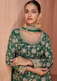 Formidable Forest Green Embroidered Chinon Palazzo Suit - women's fashion mart