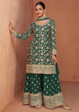 Formidable Forest Green Embroidered Chinon Palazzo Suit - women's fashion mart