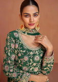 Formidable Forest Green Embroidered Chinon Palazzo Suit - women's fashion mart