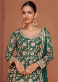 Formidable Forest Green Embroidered Chinon Palazzo Suit - women's fashion mart