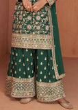 Formidable Forest Green Embroidered Chinon Palazzo Suit - women's fashion mart