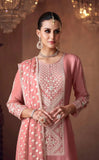 Brilliant Dusty Pink Chinon Embroidered Palazzo Suit - women's fashion mart