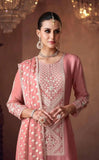 Brilliant Dusty Pink Chinon Embroidered Palazzo Suit -Salwar Kameez M women's fashion mart