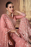 Brilliant Dusty Pink Chinon Embroidered Palazzo Suit -Salwar Kameez M women's fashion mart