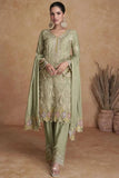 Elegant Olive Green Chinon Embroidered Palazzo Suit - women's fashion mart