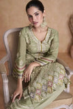 Elegant Olive Green Chinon Embroidered Palazzo Suit - women's fashion mart