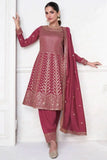 Blazing Light Burgundy Vichitra Embroidered Salwar Kameez - women's fashion mart