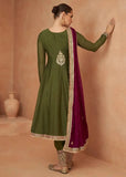 Charming and Superb Olive Chinon Embroidered Salwar Kameez - women's fashion mart