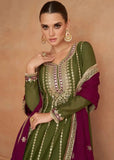 Charming and Superb Olive Chinon Embroidered Salwar Kameez - women's fashion mart