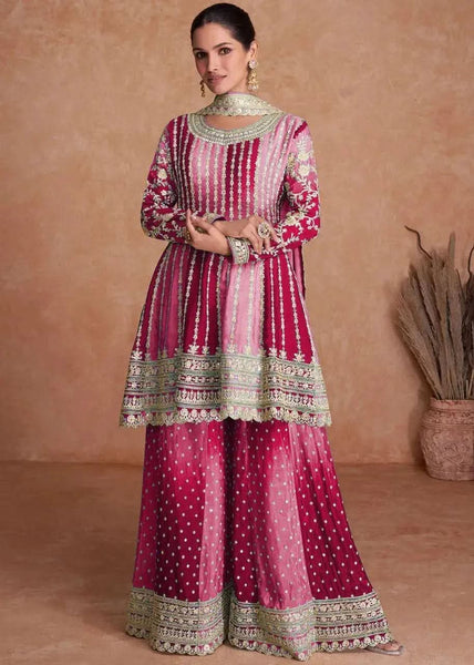 Fantastic Ombre Style Chinon Embroidered Sharara Suits - women's fashion mart