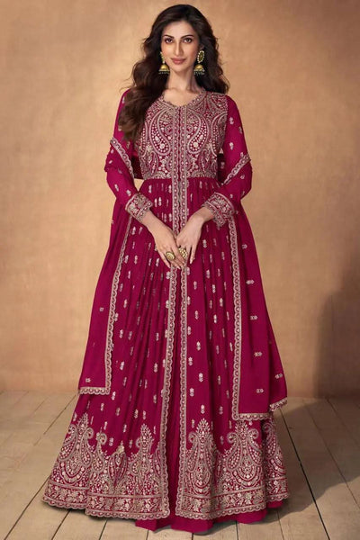 Iconic Faux Georgette Embroidered Anarkali Suits -Anarkali Suit Wine / M women's fashion mart