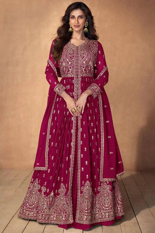 Iconic Faux Georgette Embroidered Anarkali Suits -Anarkali Suit Wine / M women's fashion mart