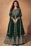 Iconic Faux Georgette Embroidered Anarkali Suits -Anarkali Suit Dark Green / M women's fashion mart
