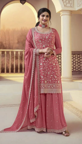 Formidable Dusty Pink Embroidered Palazzo Suit - women's fashion mart