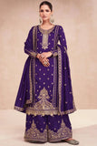 Pristine Purple Embroidered Vichitra Silk Palazzo Suit - women's fashion mart