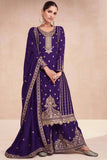 Pristine Purple Embroidered Vichitra Silk Palazzo Suit - women's fashion mart