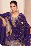 Pristine Purple Embroidered Vichitra Silk Palazzo Suit - women's fashion mart