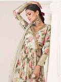 Iconic Off-White Floral Embroidered TB Silk Gown With Dupatta -Gown M women's fashion mart