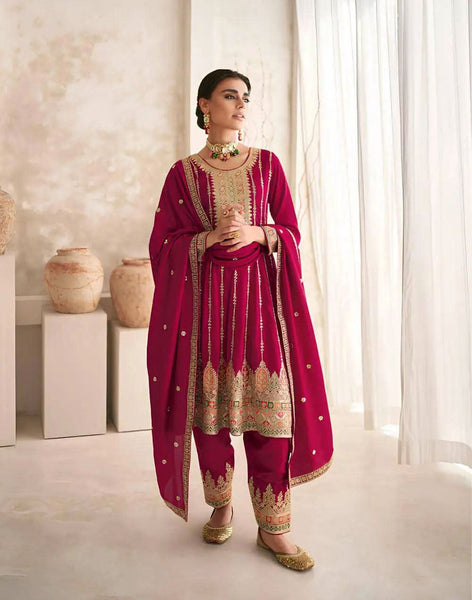Ravishing Red Embroidered Salwar Kameez -Salwar Kameez M women's fashion mart