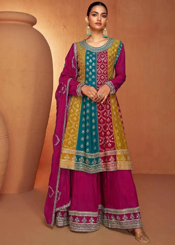 Fantastic Multi Colored Chinon Embroidered Palazzo Suit - women's fashion mart