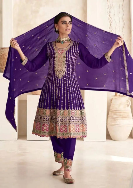 Jubilant Purple Chinon Embroidered Salwar Kameez - women's fashion mart