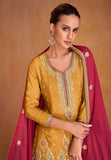 Majestic Mustard Embroidered Chinon Palazzo Suit - women's fashion mart