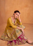Majestic Mustard Embroidered Chinon Palazzo Suit - women's fashion mart