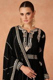 Black Faux Georgette Embroidered Gown With Belt -Gown M women's fashion mart