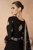 Black Faux Georgette Embroidered Gown With Belt -Gown M women's fashion mart