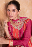 Exquisite Pink-Orange Embroidered Chinon Palazzo Suit - women's fashion mart